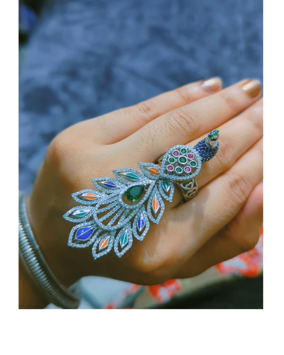 🦚 Royal Peacock Jadau Statement Ring – 925 Silver Rings
