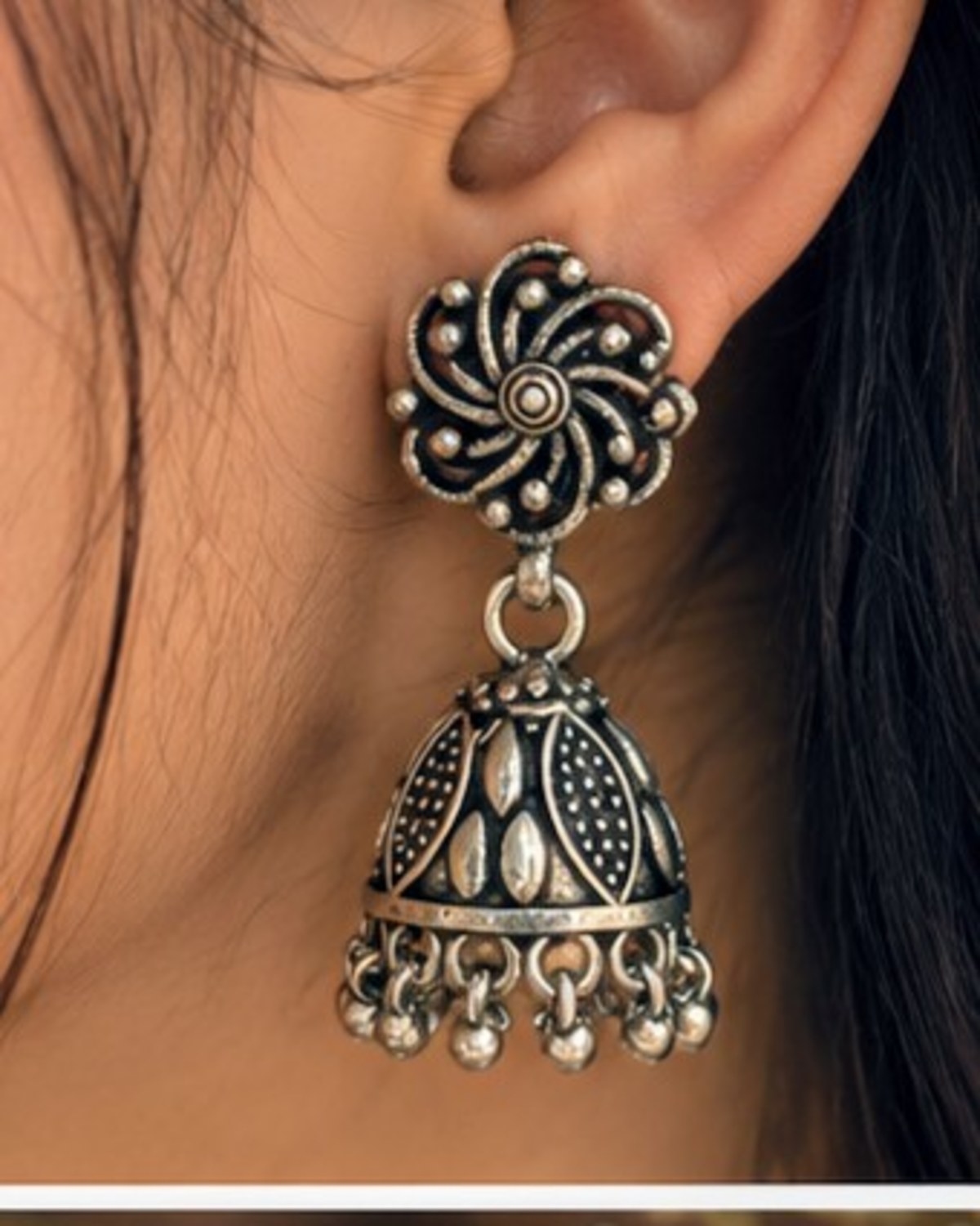Spiral Bloom Jhumki ✨ – 925 Silver Earrings