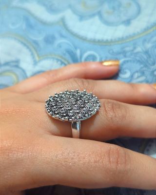 Oxidised Floral Statement Ring 4