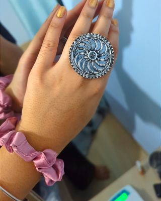Oxidised Floral Statement Ring 2