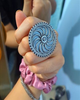 Oxidised Floral Statement Ring 5