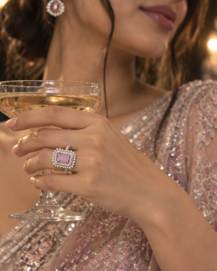 Pink crystal Statement ring – 925 silver Rings