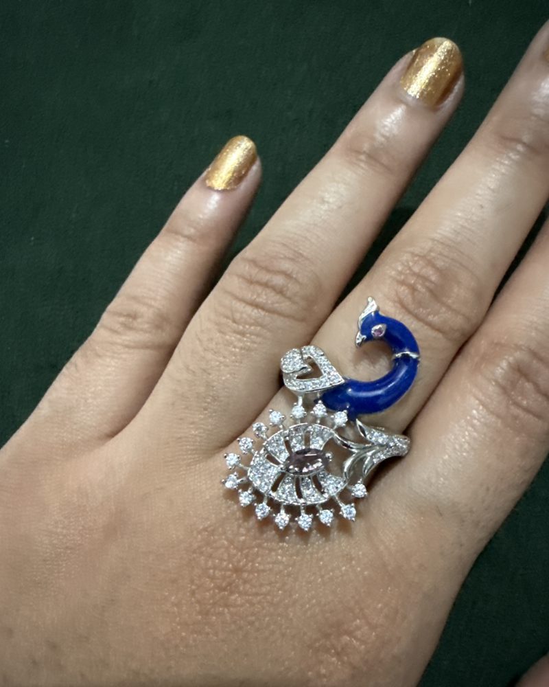 Blue cork peacock ring