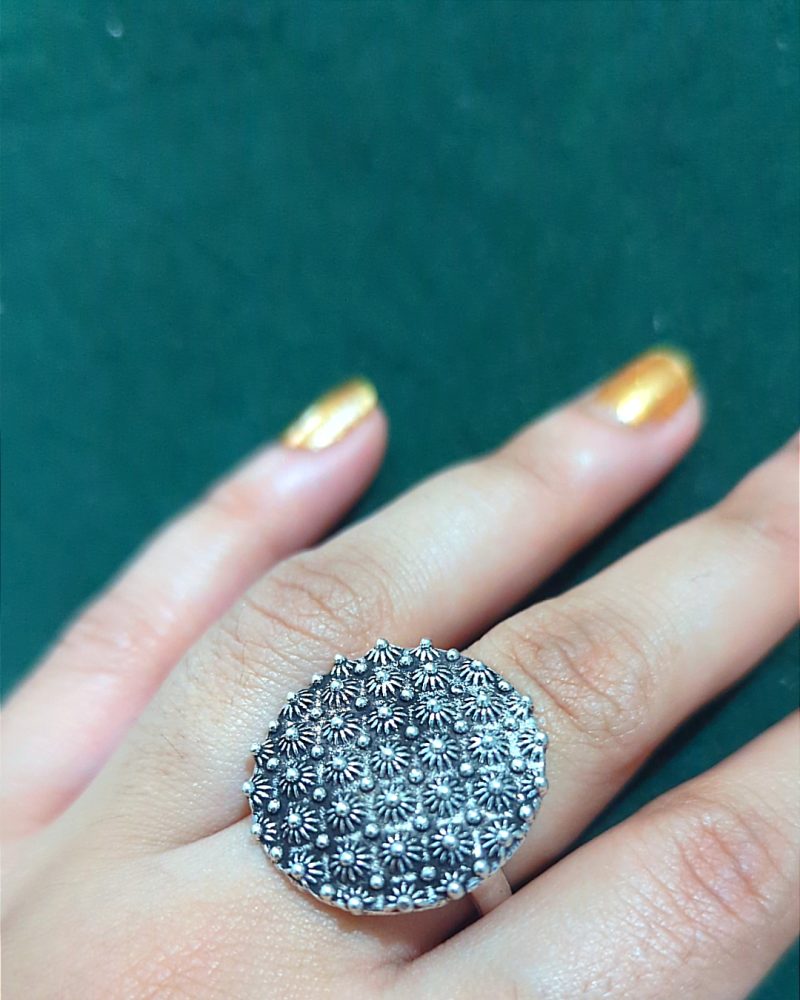 Oxidised Floral Statement Ring