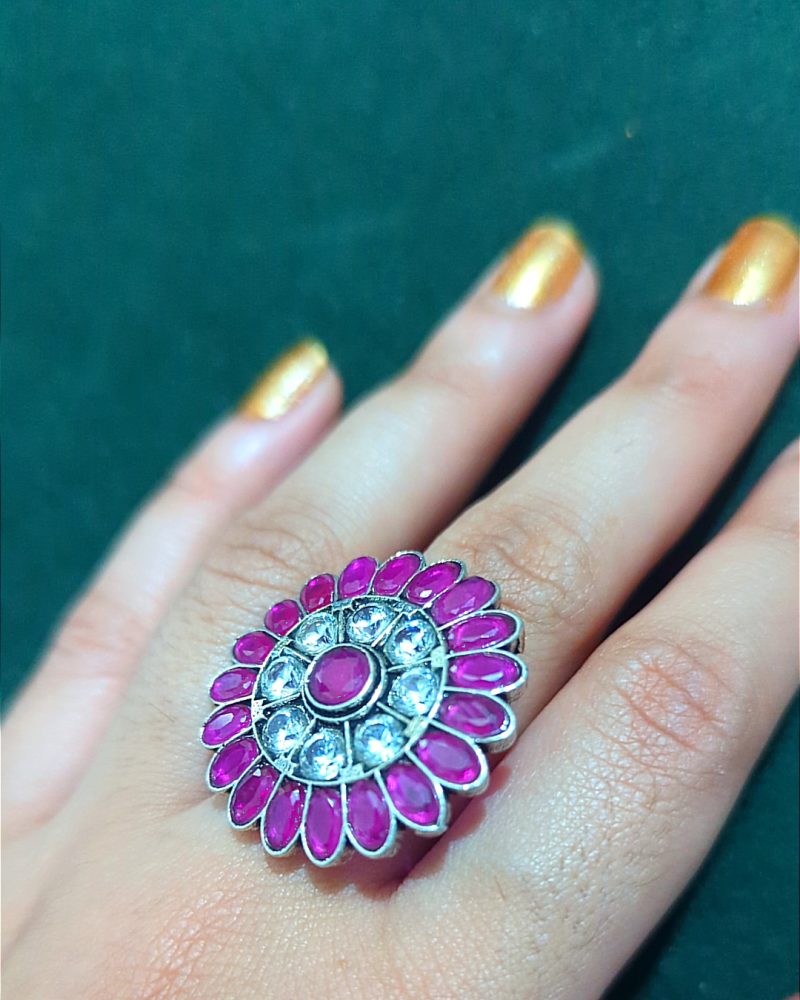 Pink floral statement ring