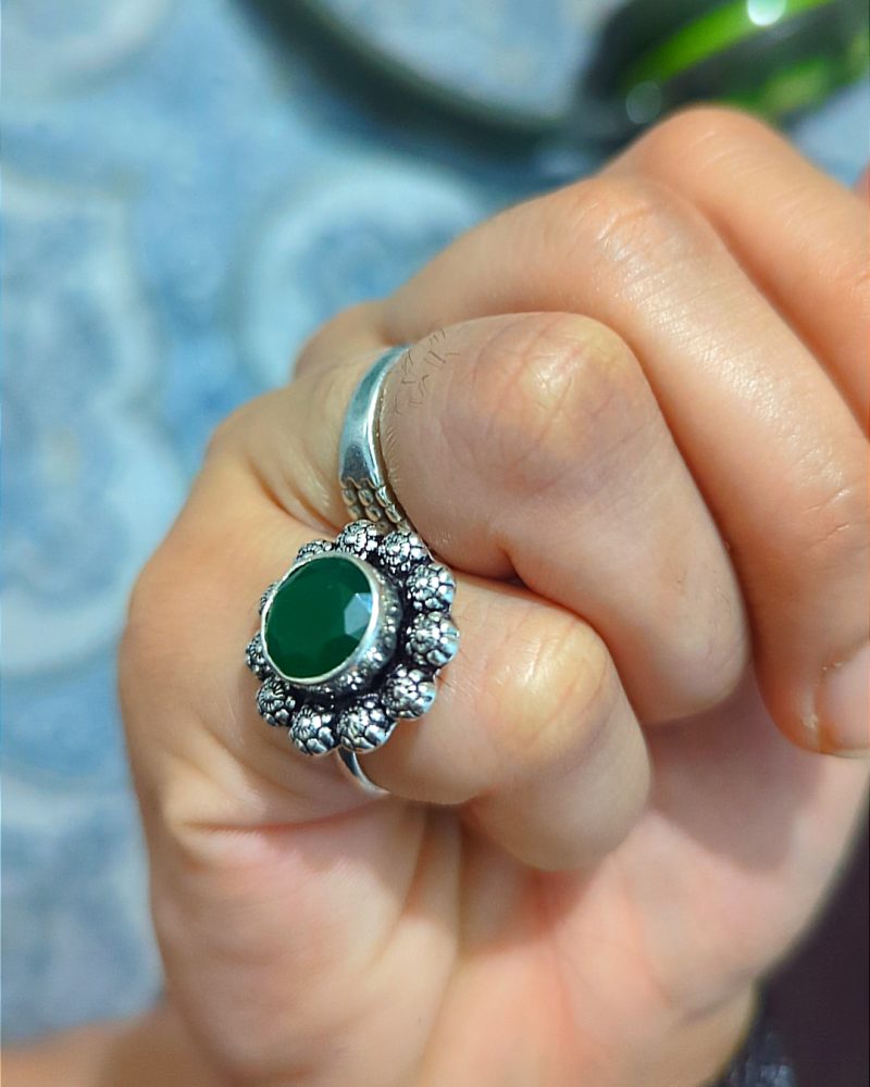 Green Floral Halo Ring