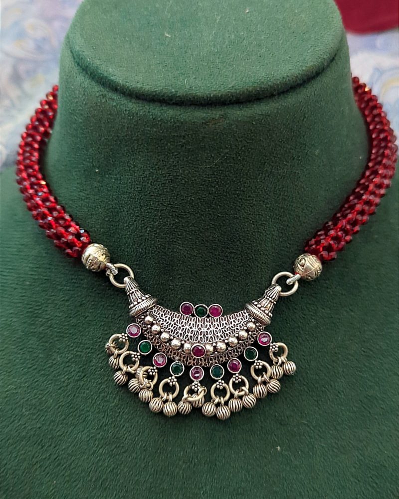Ruby & Emerald Oxidised Necklace