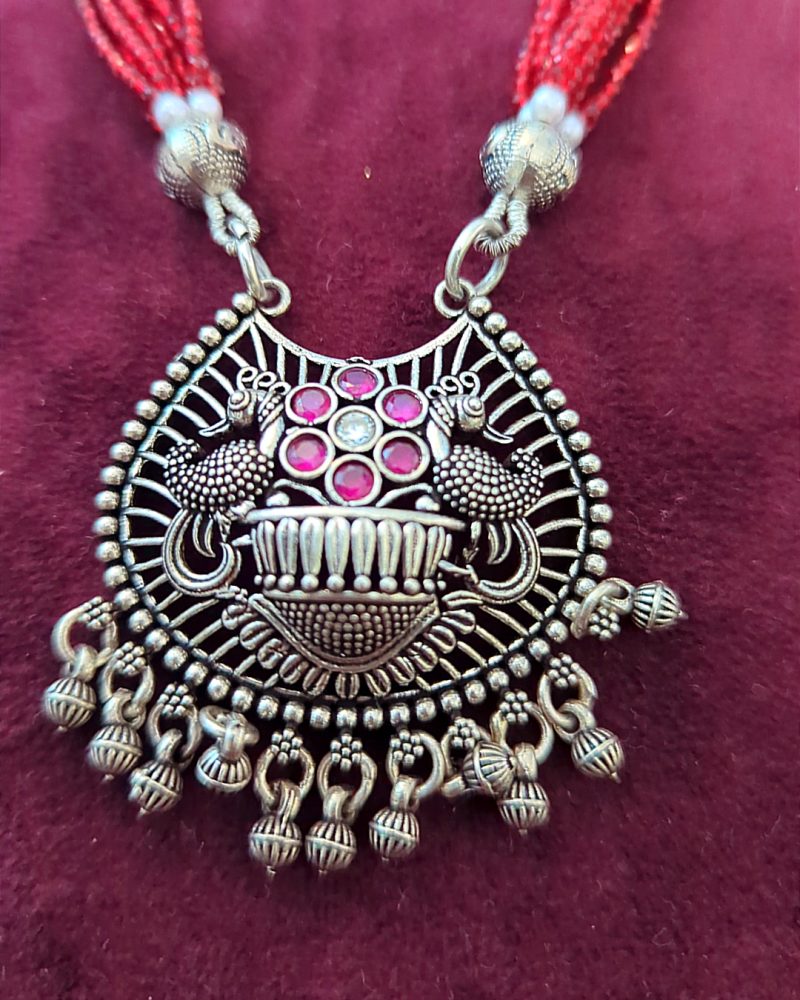 Peacock Ruby Oxidised Necklace