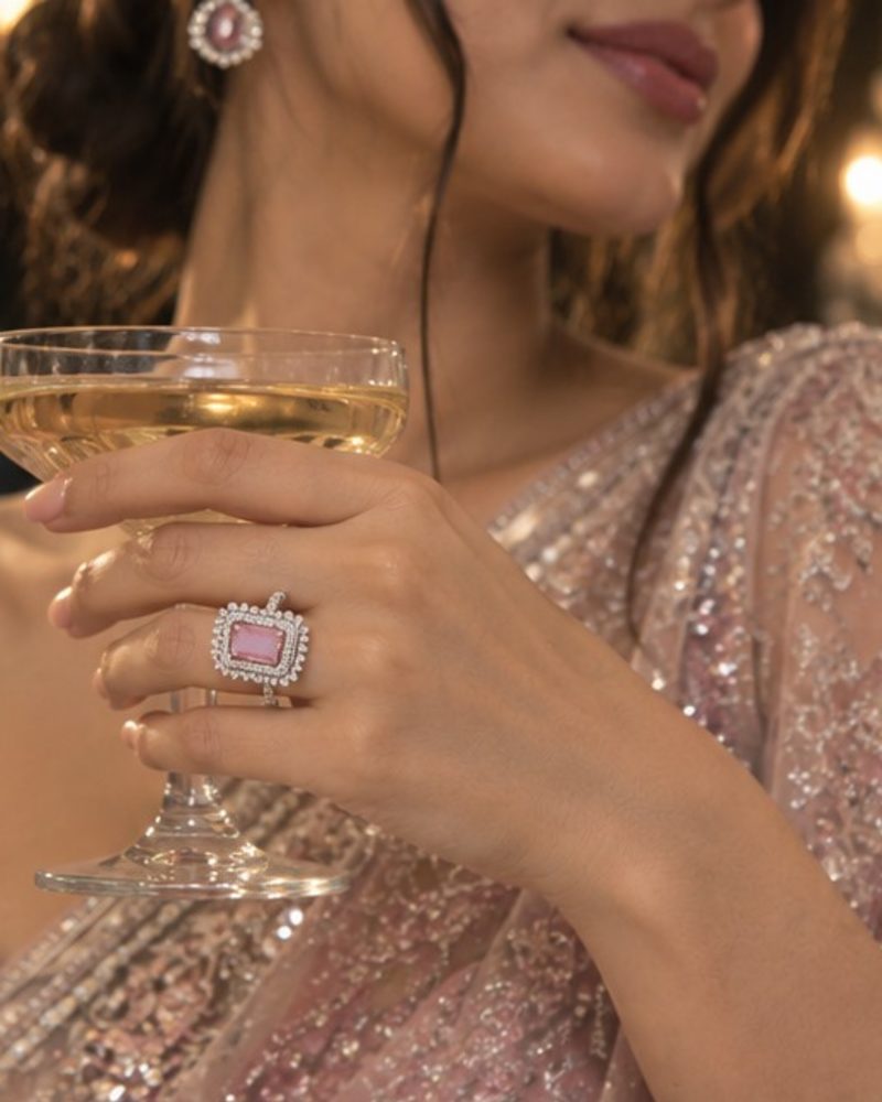 Pink crystal Statement ring
