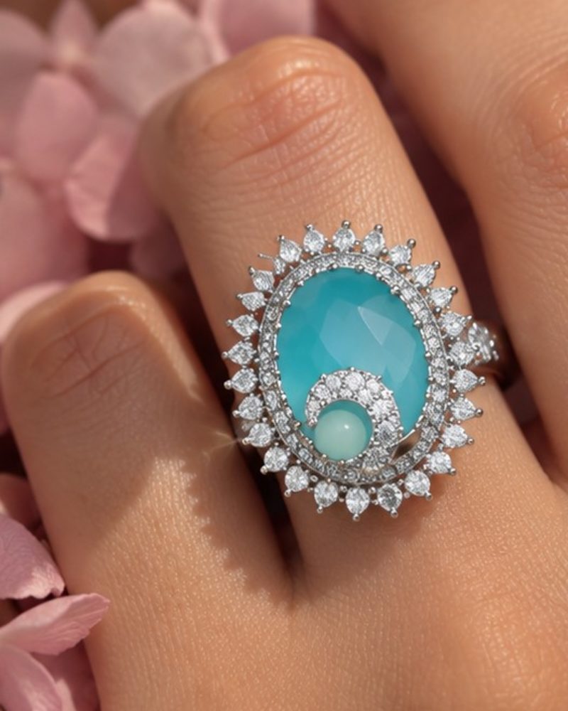 Aqua Peacock Statement Ring