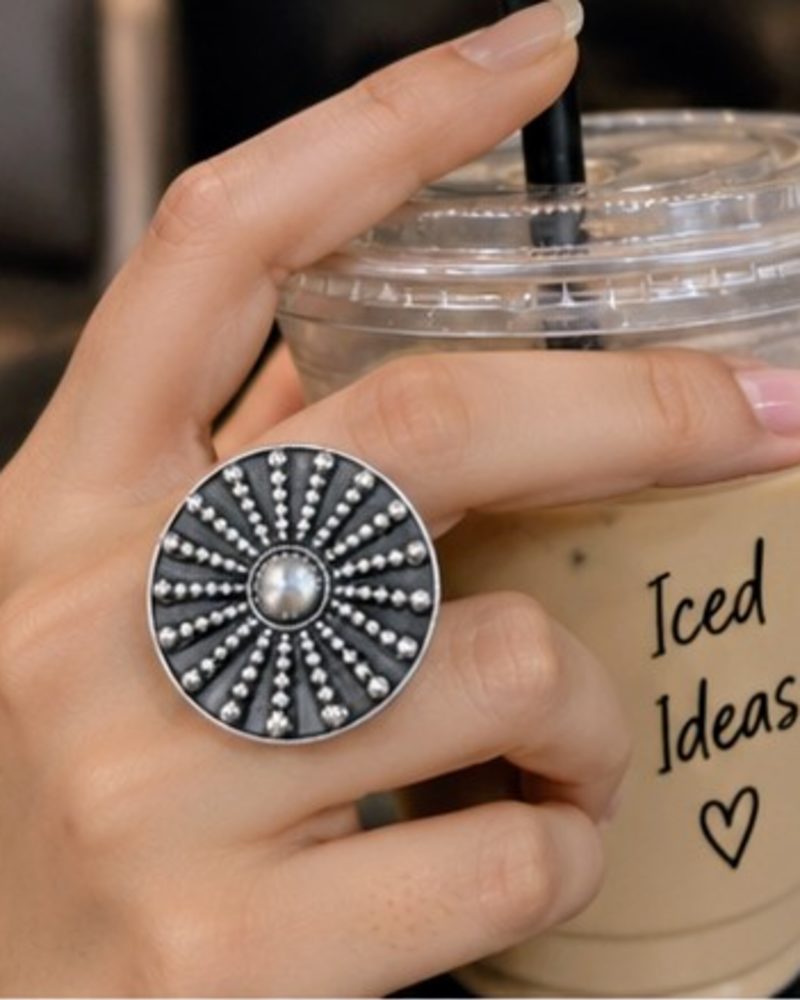 Oxidised Sunburst Statement Ring
