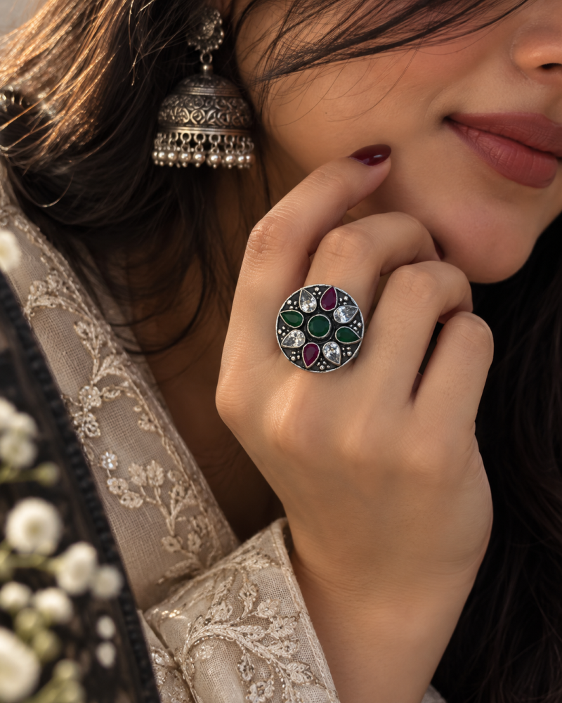 Multicolour Gemstone Statement Ring