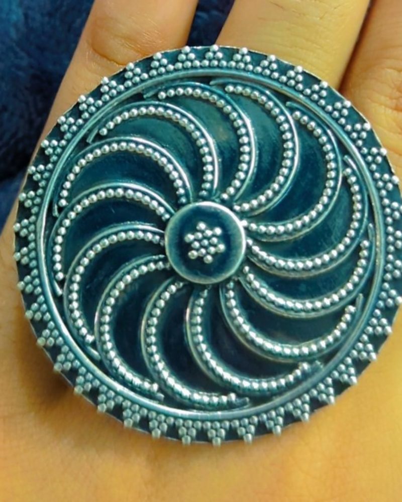 Oxidised Floral Statement Ring