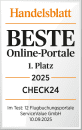 Handelsblatt Auszeichnung 2025: CHECK24 1. Platz bestes Flugbuchungsportal