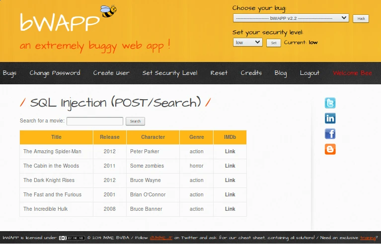 bWAPP movie search