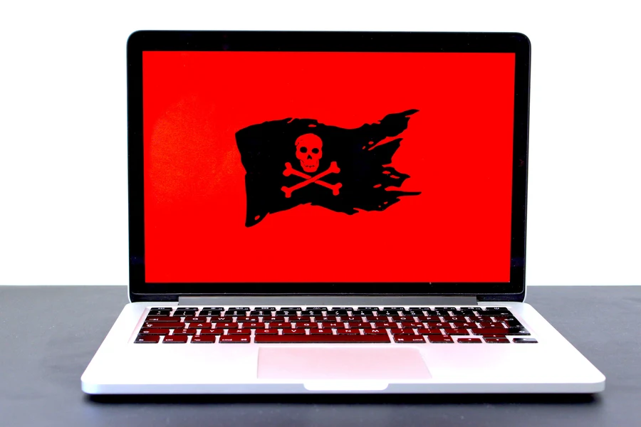 Computer showing a pirate flag