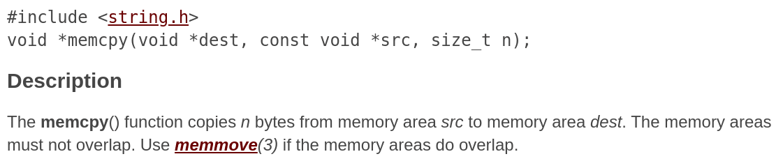 "memcpy Linux man page"