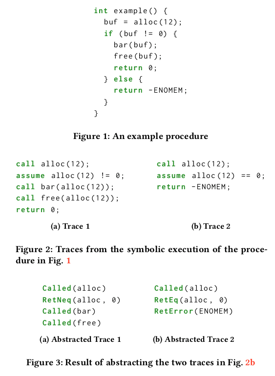 Abstracted traces from a snippet, code examples