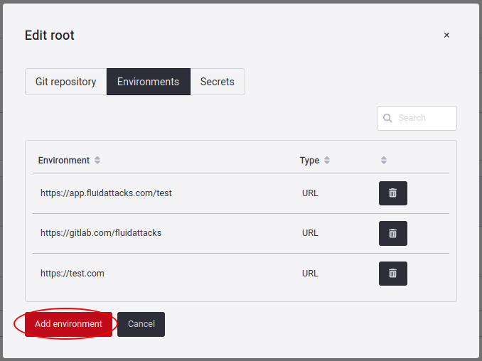 Environment URLs Tab