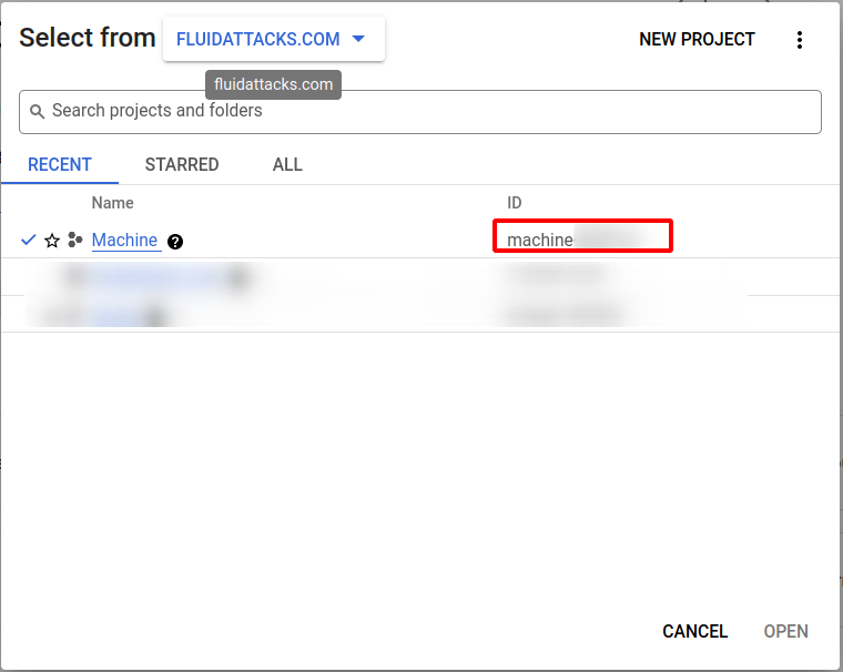 GCP Project ID Selection modal
