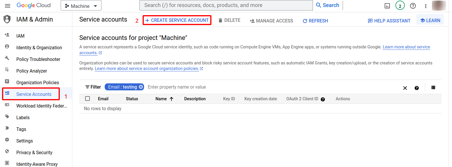 GCP create service account