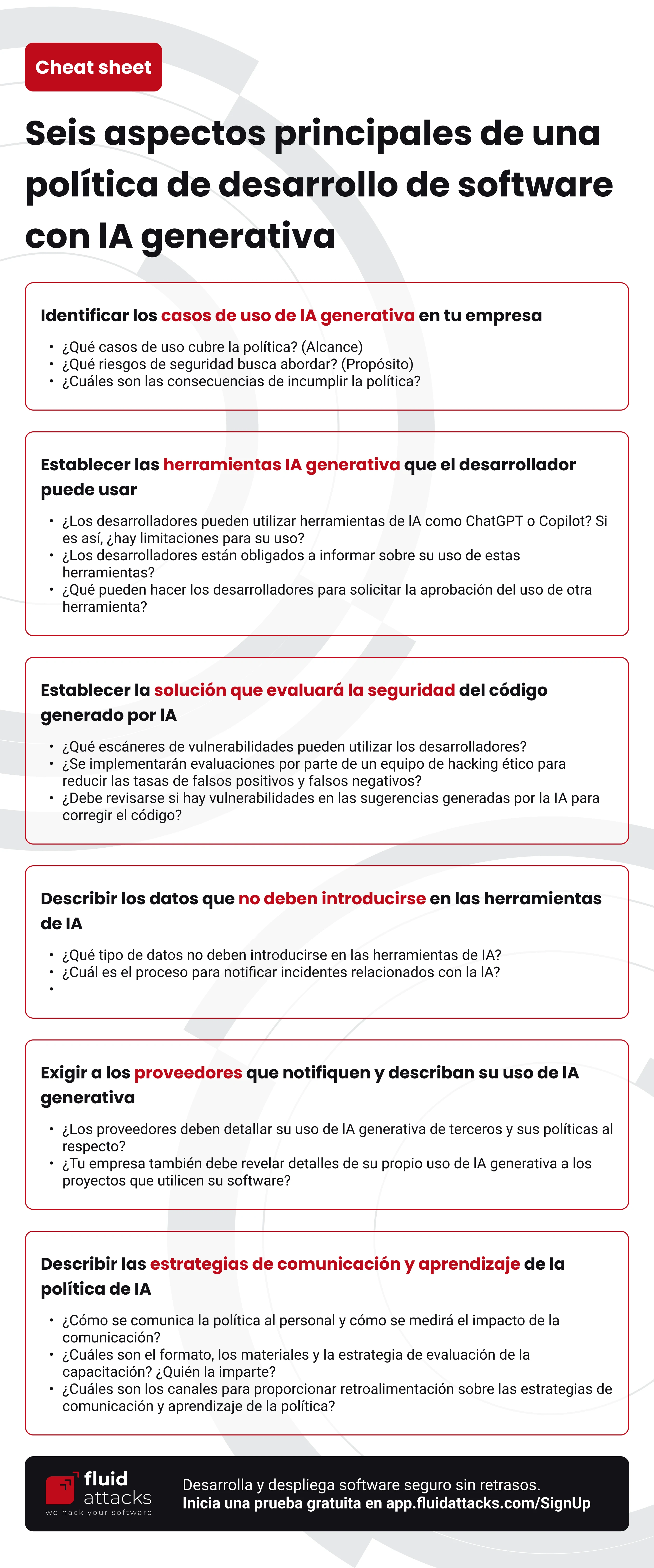 "Cheat sheet Fluid Attacks - Política IA generativa"