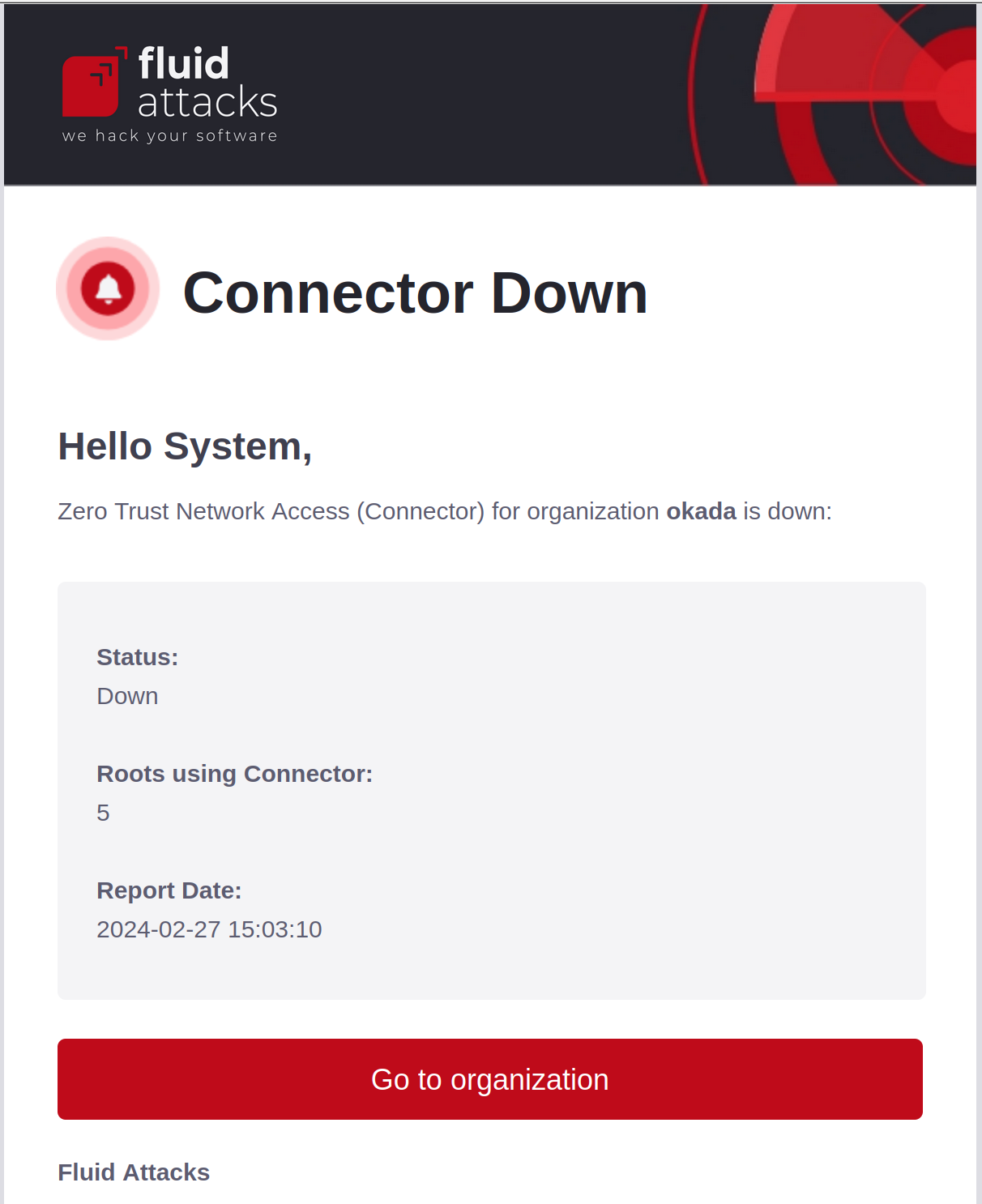 Connector down notification