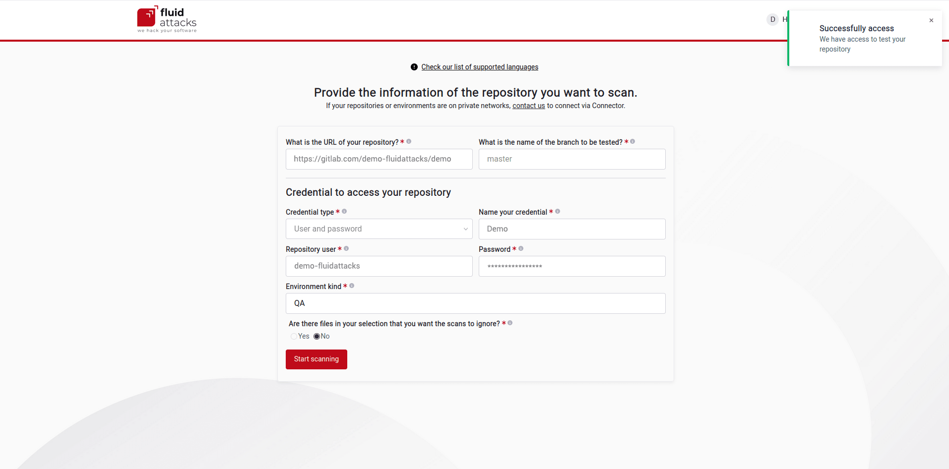 Start scans after adding repository manually signing up to Fluid Attacks