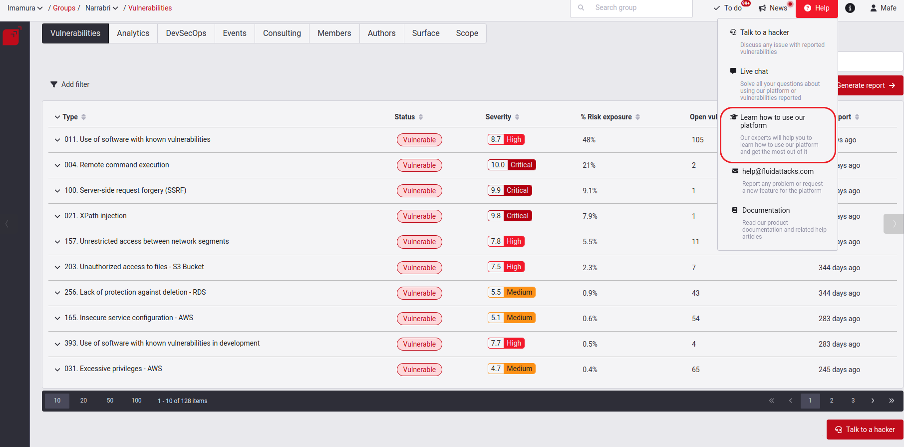 Access the demo and tutorials on the Fluid Attacks platform