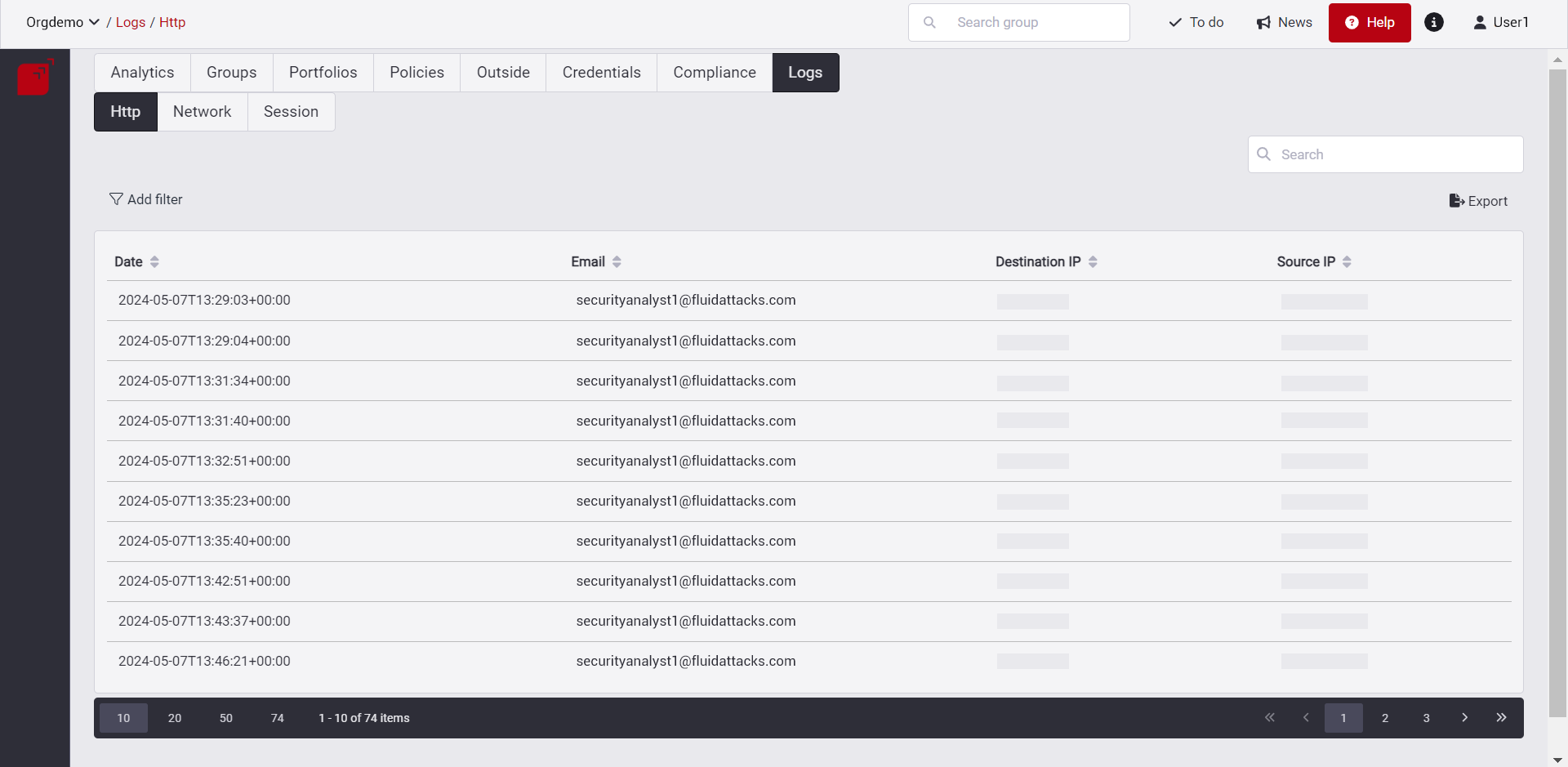 View HTTP logs on the Fluid Attacks platform