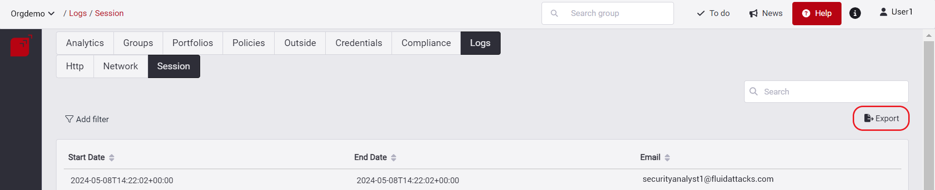 Download logs on the Fluid Attacks platform