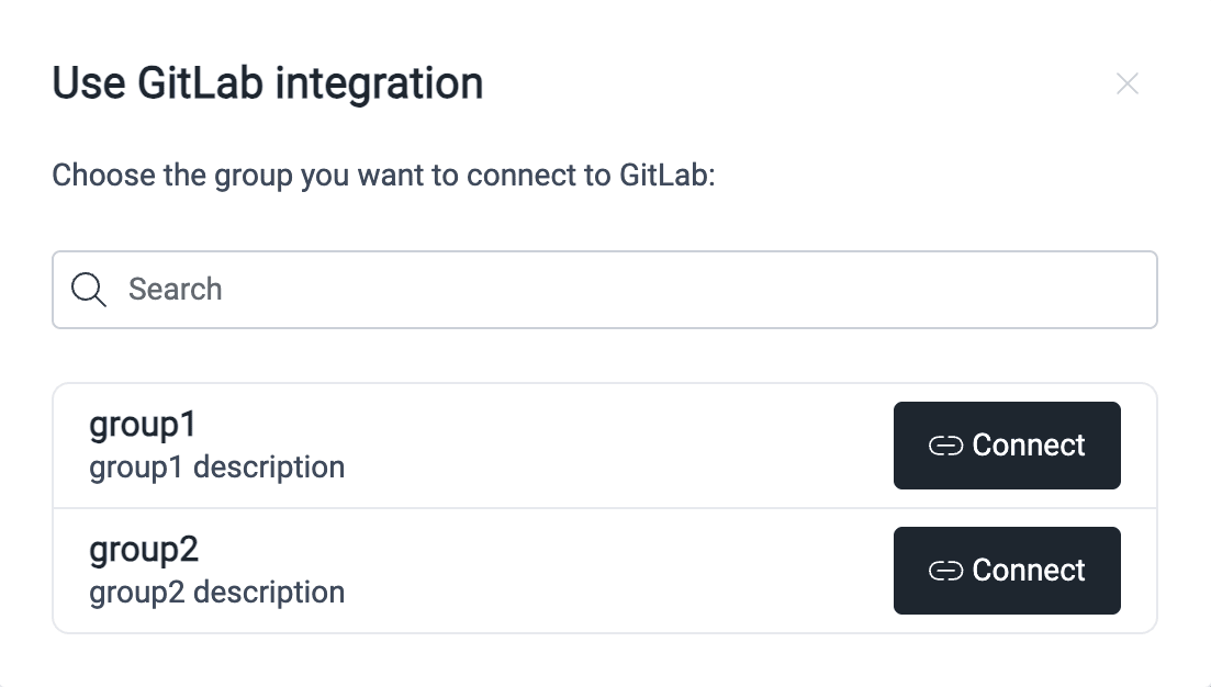 Choose the group on the Fluid Attacks platform to connect to the GitLab account