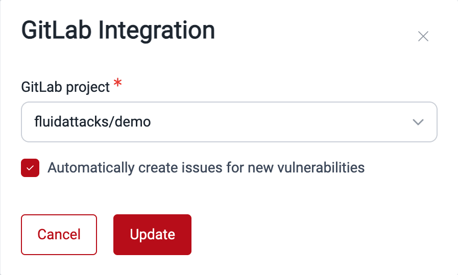 Select the GitLab project to integrate with the Fluid Attacks platform