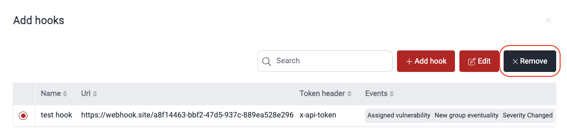 Remove webhook on the Fluid Attacks platform