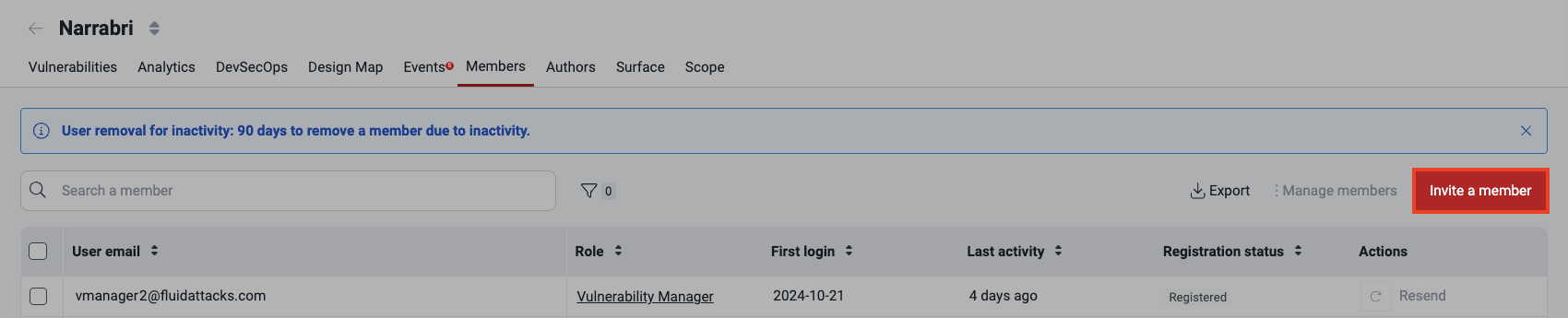 Add new member on the Fluid Attacks platform