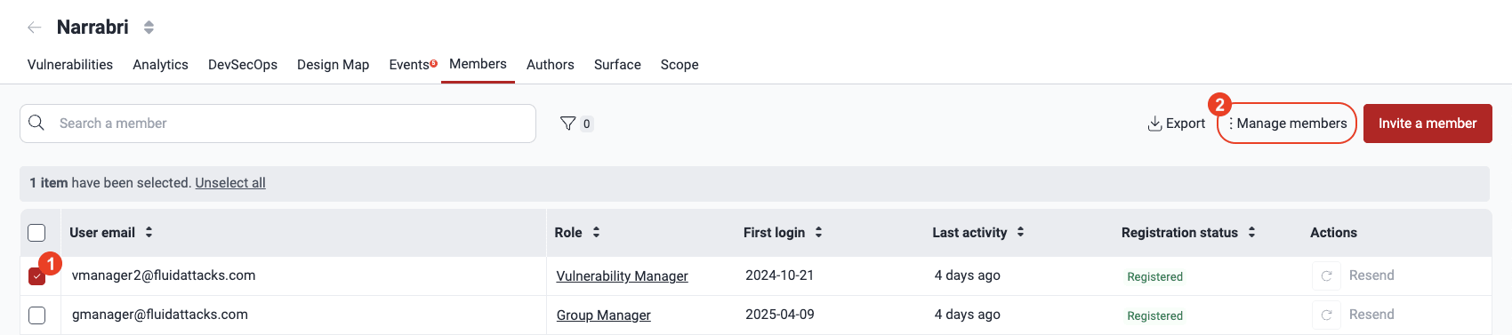 Edit group member on the Fluid Attacks platform