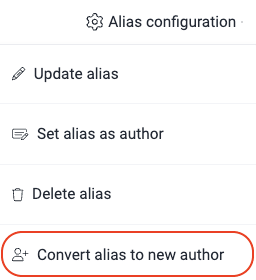 Find option to convert alias to author on the Fluid Attacks platform