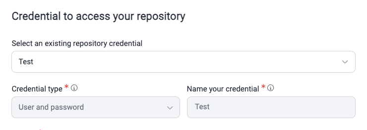 Choose existing credentials on the Fluid Attacks platform