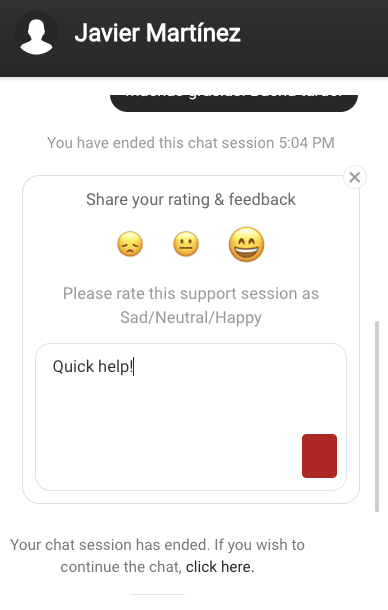 Rate chat on the Fluid Attacks platform