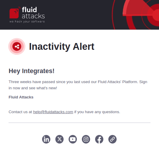 Enable Inactivity alert on the Fluid Attacks platform