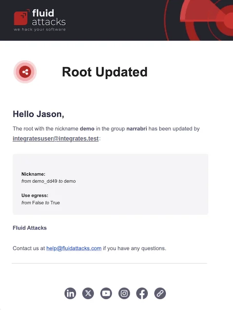 Enable Root updated notification on the Fluid Attacks platform