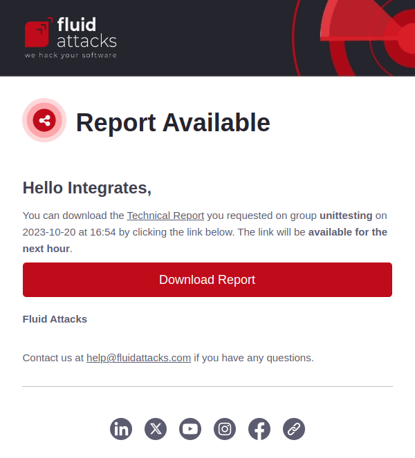 Get report email from the Fluid Attacks plaform