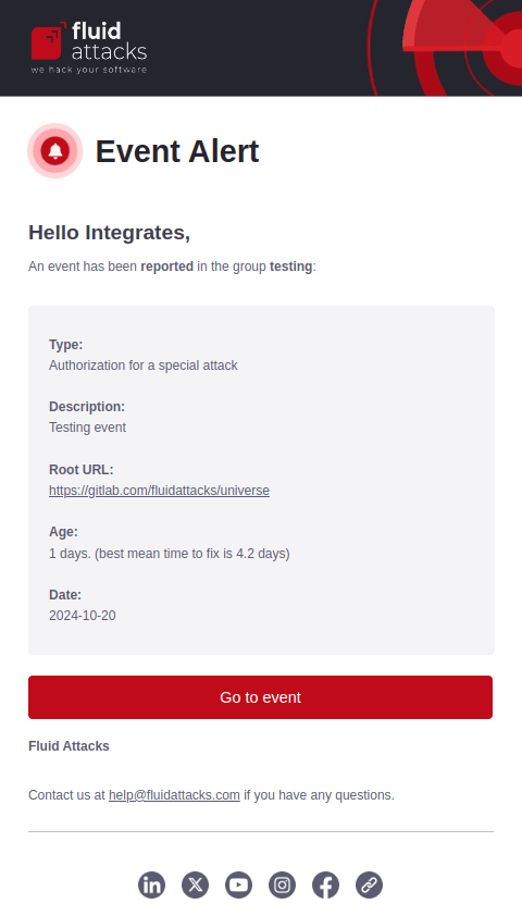 Enable Event alert notification on the Fluid Attacks platform