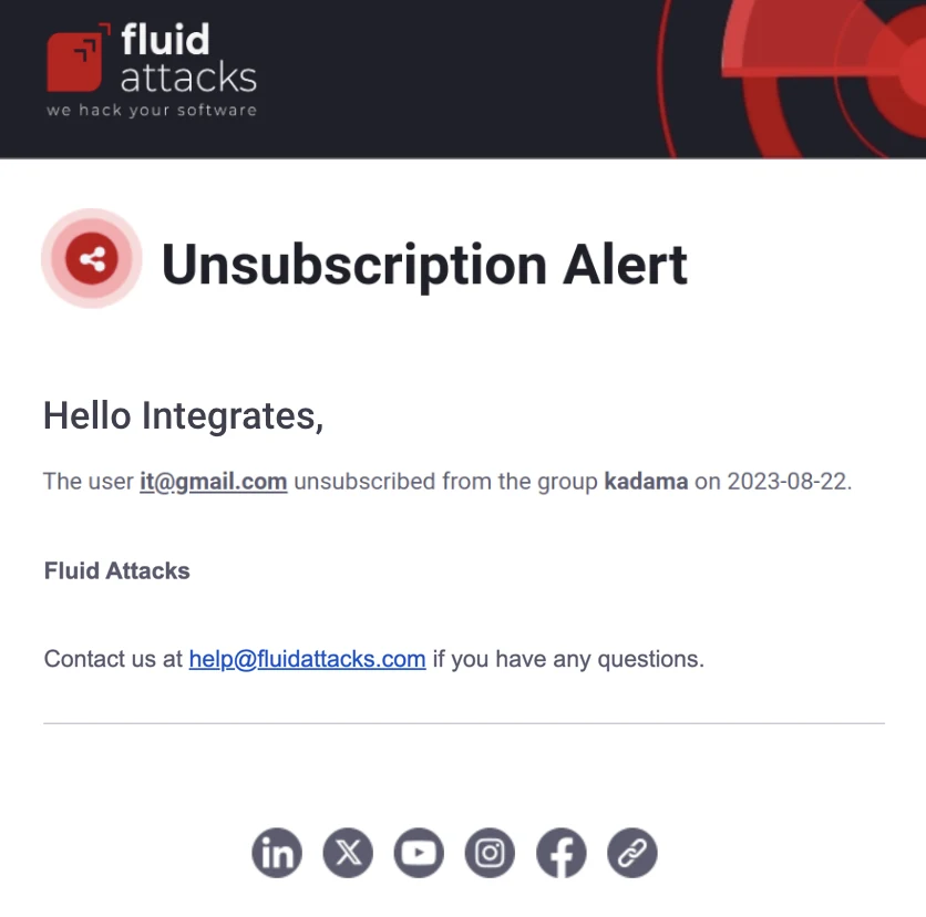 Enable Unsubscription alert notification on the Fluid Attacks platform