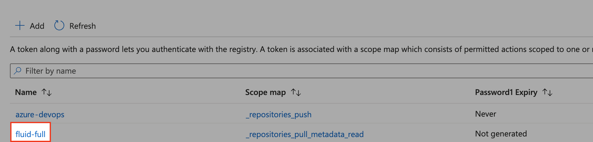 Edit Azure container registry token details
