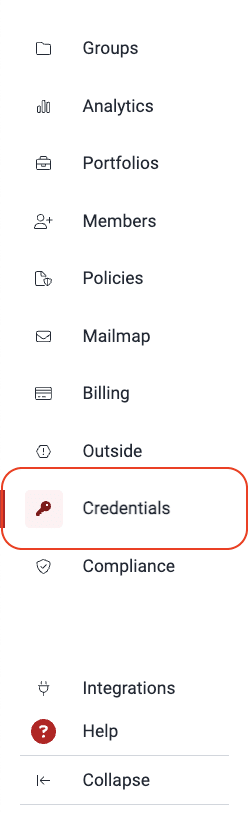 Access the Credentials section on the Fluid Attacks platform
