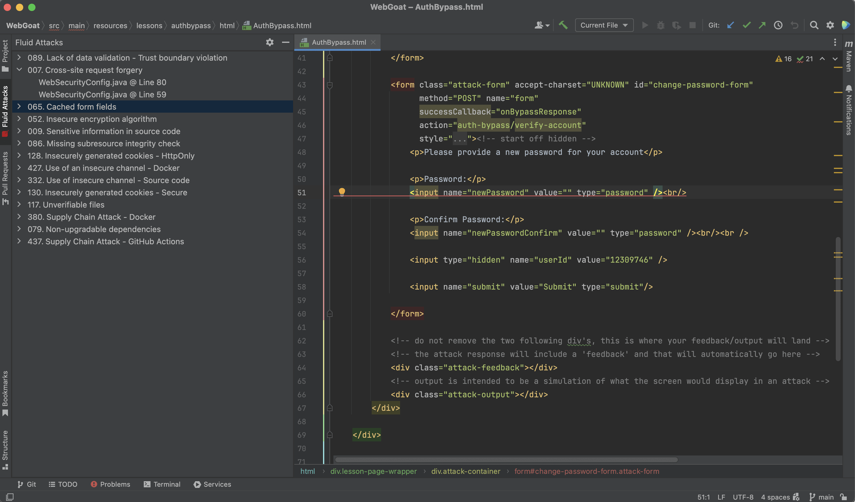 View vulnerable code with the Fluid Attacks IntelliJ pl 