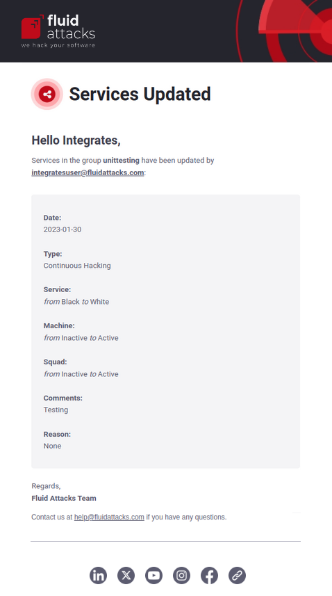 Enable Services updates notification on the Fluid Attacks platform