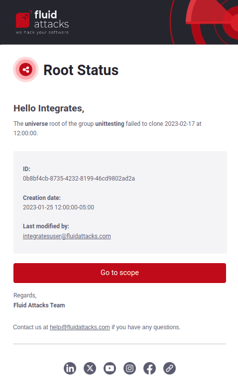 Enable Root cloning status notification on the Fluid Attacks platform