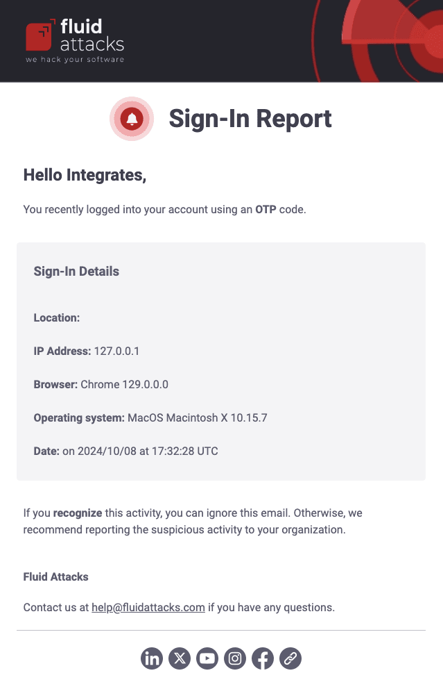 Get the sign in email from the Fluid Attacks platform